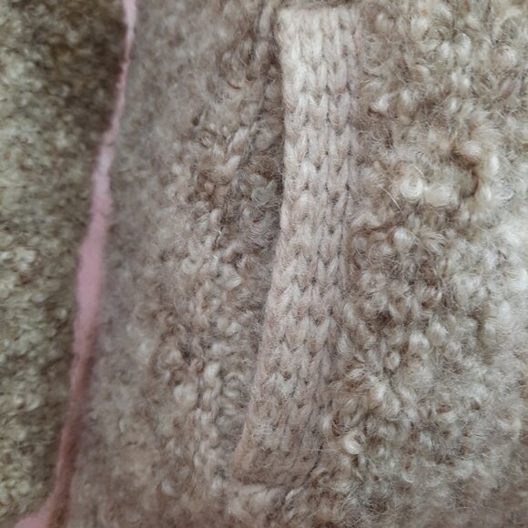Vintage 70s Chunky Wool Cardigan Womens size M Full Zip Beige Sweater Pockets - Picture 6 of 12